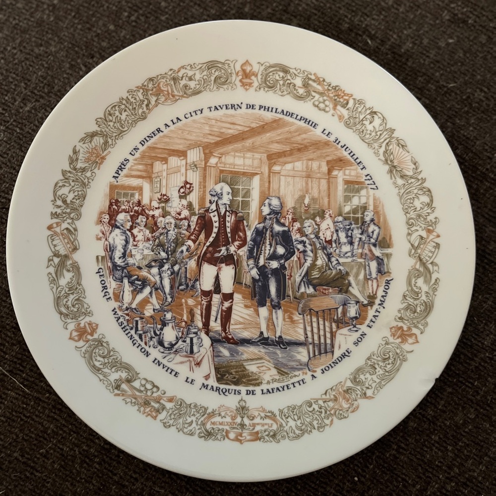 Limoges Colonial 1777 Gathering Plate in Cream and Brown Vintage